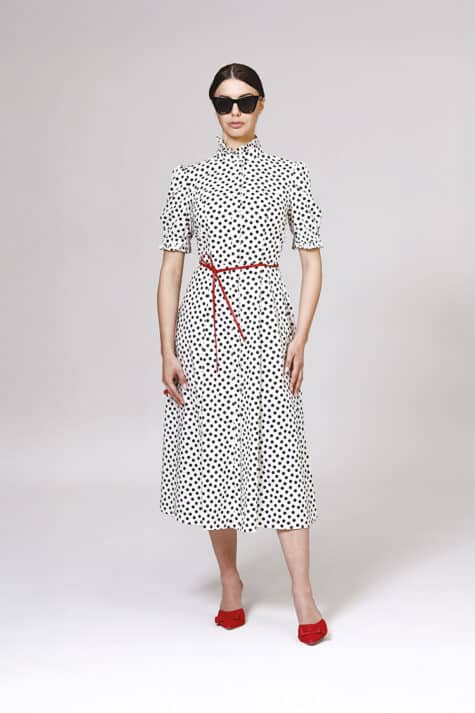 Brindisi | Midi shirtdress in satin with polka dot | Crida Milano