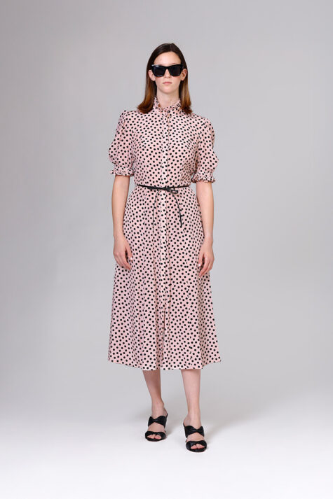 Brindisi | Midi shirtdress in satin with polka dot | Crida Milano