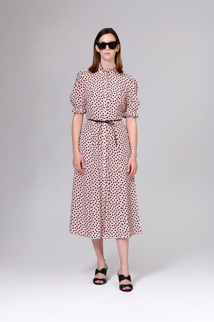 Brindisi | Midi shirtdress in satin with polka dot | Crida Milano