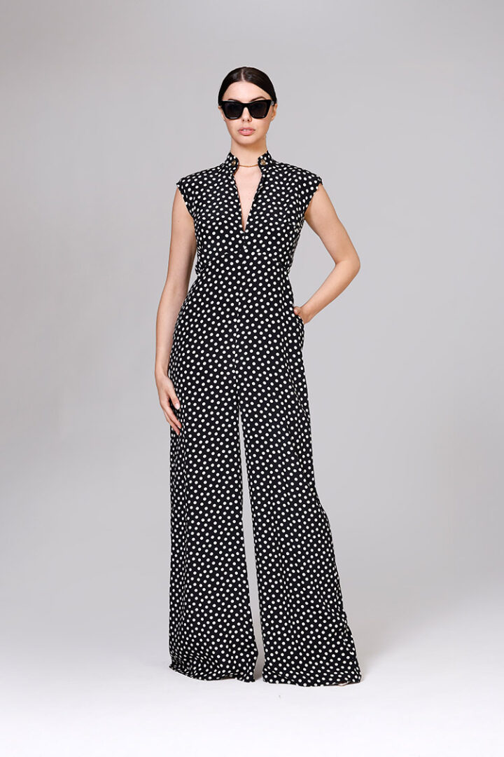 Punta Ala - Jumpsuit in crêpe de chine a pois | Crida Milano